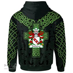 ScotsTee Shop Welsh Fitzhenry of Pembrokeshire Coat of Arms Family Crest Wales Hoodie Cymru Dragon With Celtic Cross Green Hoodie