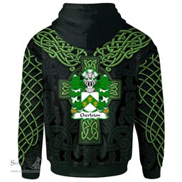ScotsTee Shop Welsh Cherleton or Charlton Lords of Powys Coat of Arms Family Crest Wales Hoodie Cymru Dragon With Celtic Cross Green Hoodie