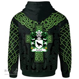 ScotsTee Shop Welsh Corbet Shropshire Medieval Welsh Rolls Coat of Arms Family Crest Wales Hoodie Cymru Dragon With Celtic Cross Green Hoodie