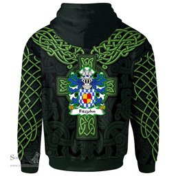 ScotsTee Shop Welsh Fitzjohn Coat of Arms Family Crest Wales Hoodie Cymru Dragon With Celtic Cross Green Hoodie