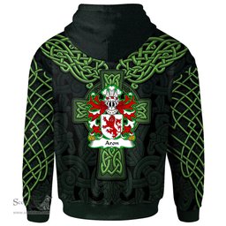 ScotsTee Shop Welsh Aron Sir Aron Ap Bledri Coat of Arms Family Crest Wales Hoodie Cymru Dragon With Celtic Cross Green Hoodie