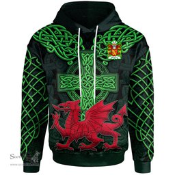 ScotsTee Shop Welsh Blayney Elystan Glodrydd Coat of Arms Family Crest Wales Hoodie Cymru Dragon With Celtic Cross Green Hoodie