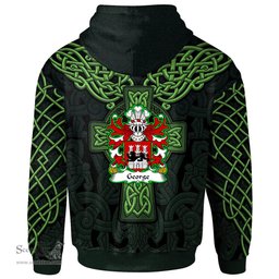 ScotsTee Shop Welsh George OWEN HARRY Pembrokeshire Coat of Arms Family Crest Wales Hoodie Cymru Dragon With Celtic Cross Green Hoodie