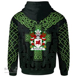 ScotsTee Shop Welsh Birkinshaw of Llansannan Denbighshire Coat of Arms Family Crest Wales Hoodie Cymru Dragon With Celtic Cross Green Hoodie