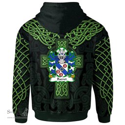 ScotsTee Shop Welsh Barret Coat of Arms Family Crest Wales Hoodie Cymru Dragon With Celtic Cross Green Hoodie