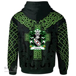 ScotsTee Shop Welsh Conwy of Bodrhyddan Flint Coat of Arms Family Crest Wales Hoodie Cymru Dragon With Celtic Cross Green Hoodie