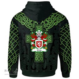 ScotsTee Shop Welsh Grey or Gray lords of Powys Coat of Arms Family Crest Wales Hoodie Cymru Dragon With Celtic Cross Green Hoodie