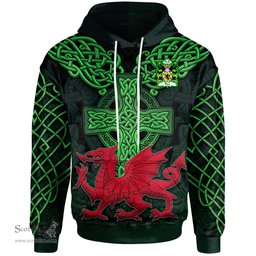 ScotsTee Shop Welsh Flint lord of Coat of Arms Family Crest Wales Hoodie Cymru Dragon With Celtic Cross Green Hoodie