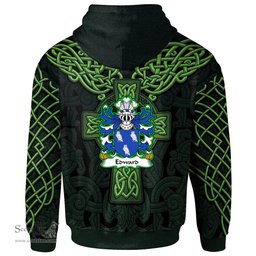 ScotsTee Shop Welsh Edward AP RHYS Coat of Arms Family Crest Wales Hoodie Cymru Dragon With Celtic Cross Green Hoodie