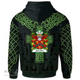 ScotsTee Shop Welsh Dawkin of Abergavenny Monmouthshire Coat of Arms Family Crest Wales Hoodie Cymru Dragon With Celtic Cross Green Hoodie