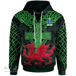ScotsTee Shop Welsh Madog AP LLYWELYN AP GRIFFRI or Madock Coat of Arms Family Crest Wales Hoodie Cymru Dragon With Celtic Cross Green Hoodie