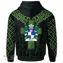 ScotsTee Shop Welsh Moore lords of Crick Monmouthshire Coat of Arms Family Crest Wales Hoodie Cymru Dragon With Celtic Cross Green Hoodie