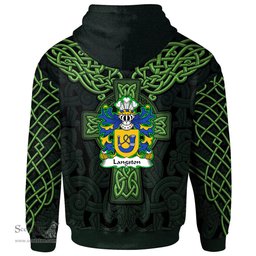 ScotsTee Shop Welsh Langston of Langiston Monmouthshire Coat of Arms Family Crest Wales Hoodie Cymru Dragon With Celtic Cross Green Hoodie