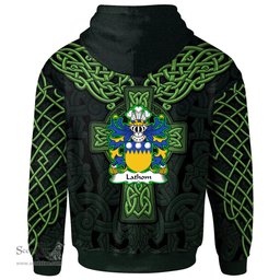ScotsTee Shop Welsh Lathom of Lleweni Green Denbighshire Coat of Arms Family Crest Wales Hoodie Cymru Dragon With Celtic Cross Green Hoodie