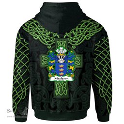 ScotsTee Shop Welsh Maelgwn GWYNEDD King of Gwynedd Coat of Arms Family Crest Wales Hoodie Cymru Dragon With Celtic Cross Green Hoodie