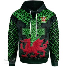 ScotsTee Shop Welsh Maredudd or Meredith AP MORGAN Coat of Arms Family Crest Wales Hoodie Cymru Dragon With Celtic Cross Green Hoodie
