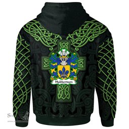 ScotsTee Shop Welsh Hubbertson of Pembrokeshire Coat of Arms Family Crest Wales Hoodie Cymru Dragon With Celtic Cross Green Hoodie