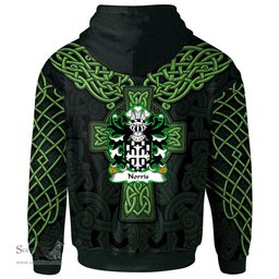 ScotsTee Shop Welsh Norris Sir John of Pen llin Glamorgan Coat of Arms Family Crest Wales Hoodie Cymru Dragon With Celtic Cross Green Hoodie