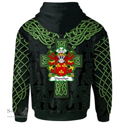 ScotsTee Shop Welsh Llywelyn DYFARCH Coat of Arms Family Crest Wales Hoodie Cymru Dragon With Celtic Cross Green Hoodie