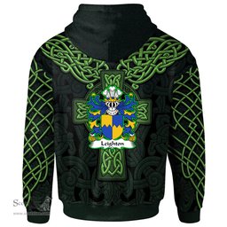 ScotsTee Shop Welsh Leighton of Leighton Shropshire Coat of Arms Family Crest Wales Hoodie Cymru Dragon With Celtic Cross Green Hoodie