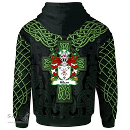 ScotsTee Shop Welsh Hilton of Denbighshire Coat of Arms Family Crest Wales Hoodie Cymru Dragon With Celtic Cross Green Hoodie