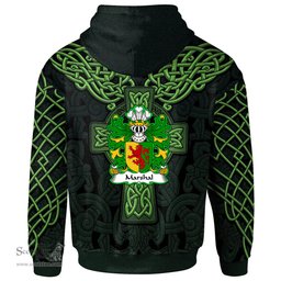 ScotsTee Shop Welsh Marshal Earls of Pembrokeshire Coat of Arms Family Crest Wales Hoodie Cymru Dragon With Celtic Cross Green Hoodie