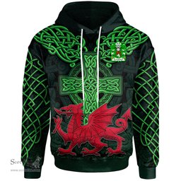 ScotsTee Shop Welsh Gwaithfoed of Powys Coat of Arms Family Crest Wales Hoodie Cymru Dragon With Celtic Cross Green Hoodie