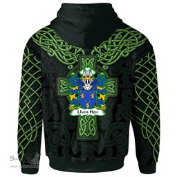 ScotsTee Shop Welsh Llwn Hen ancestor of Gwynfardd Coat of Arms Family Crest Wales Hoodie Cymru Dragon With Celtic Cross Green Hoodie