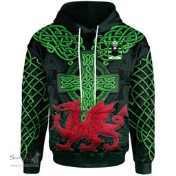 ScotsTee Shop Welsh Padarn PEISRUDD Coat of Arms Family Crest Wales Hoodie Cymru Dragon With Celtic Cross Green Hoodie