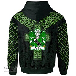 ScotsTee Shop Welsh Ashley Caernarfon Coat of Arms Family Crest Wales Hoodie Cymru Dragon With Celtic Cross Green Hoodie