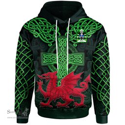 ScotsTee Shop Welsh Beven or Bevan Coat of Arms Family Crest Wales Hoodie Cymru Dragon With Celtic Cross Green Hoodie
