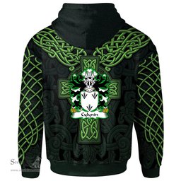 ScotsTee Shop Welsh Cylynin of Powys Coat of Arms Family Crest Wales Hoodie Cymru Dragon With Celtic Cross Green Hoodie