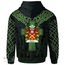ScotsTee Shop Welsh Eynon of Norchard Pembrokeshire Coat of Arms Family Crest Wales Hoodie Cymru Dragon With Celtic Cross Green Hoodie