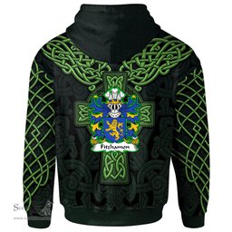 ScotsTee Shop Welsh Fitzhamon conquered Glamorgan Coat of Arms Family Crest Wales Hoodie Cymru Dragon With Celtic Cross Green Hoodie