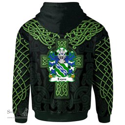 ScotsTee Shop Welsh Evans of Chester Coat of Arms Family Crest Wales Hoodie Cymru Dragon With Celtic Cross Green Hoodie