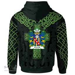 ScotsTee Shop Welsh Powell or POUUEL Sir Hywel ap Hywel Coat of Arms Family Crest Wales Hoodie Cymru Dragon With Celtic Cross Green Hoodie