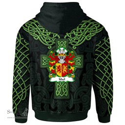 ScotsTee Shop Welsh Ithel ANWYL Ap Bleddyn Coat of Arms Family Crest Wales Hoodie Cymru Dragon With Celtic Cross Green Hoodie