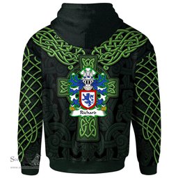ScotsTee Shop Welsh Richard IARLL KLAR Earl of Clare Coat of Arms Family Crest Wales Hoodie Cymru Dragon With Celtic Cross Green Hoodie