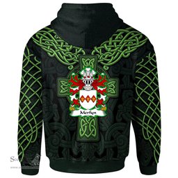 ScotsTee Shop Welsh Merfyn FRYCH King of Gwynedd Coat of Arms Family Crest Wales Hoodie Cymru Dragon With Celtic Cross Green Hoodie