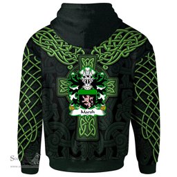 ScotsTee Shop Welsh Marsh of Flint Coat of Arms Family Crest Wales Hoodie Cymru Dragon With Celtic Cross Green Hoodie