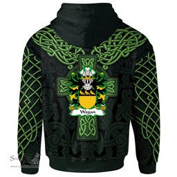 ScotsTee Shop Welsh Wogan of Pembrokeshire Coat of Arms Family Crest Wales Hoodie Cymru Dragon With Celtic Cross Green Hoodie