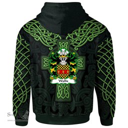 ScotsTee Shop Welsh Wallis of Llan arth Monmouthshire Coat of Arms Family Crest Wales Hoodie Cymru Dragon With Celtic Cross Green Hoodie