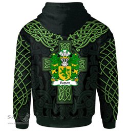 ScotsTee Shop Welsh Sutton of Haverfordwest Pembrokeshire Coat of Arms Family Crest Wales Hoodie Cymru Dragon With Celtic Cross Green Hoodie