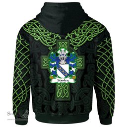 ScotsTee Shop Welsh Stanley of Ewloe Flint Coat of Arms Family Crest Wales Hoodie Cymru Dragon With Celtic Cross Green Hoodie