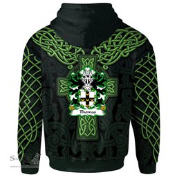 ScotsTee Shop Welsh Thomas of Caernarfonshire Coat of Arms Family Crest Wales Hoodie Cymru Dragon With Celtic Cross Green Hoodie