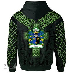 ScotsTee Shop Welsh Ynyr GWENT King of Coat of Arms Family Crest Wales Hoodie Cymru Dragon With Celtic Cross Green Hoodie