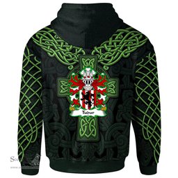ScotsTee Shop Welsh Tudur AP GRUFFUDD FYCHAN Coat of Arms Family Crest Wales Hoodie Cymru Dragon With Celtic Cross Green Hoodie