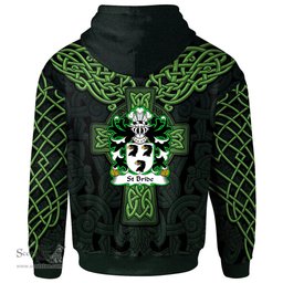 ScotsTee Shop Welsh St Bride of Pembrokeshire Coat of Arms Family Crest Wales Hoodie Cymru Dragon With Celtic Cross Green Hoodie