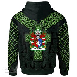 ScotsTee Shop Welsh Winston of Trewyn Monmouthshire Coat of Arms Family Crest Wales Hoodie Cymru Dragon With Celtic Cross Green Hoodie