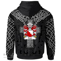 ScotsTee Shop Welsh Boyle Herefordshire m. Hywel Gwyn Coat of Arms Family Crest Wales Hoodie Cymru Dragon With Celtic Cross Black Hoodie